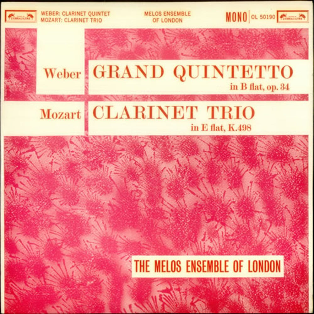 The Melos Ensemble Weber: Grand Quintetto / Mozart: Clarinet Trio UK vinyl LP album (LP record) OL50190