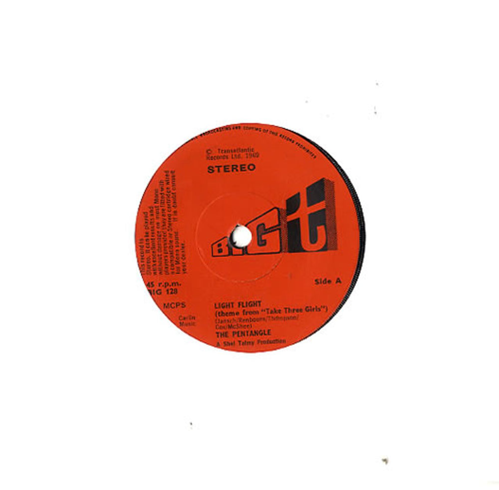 The Pentangle Light Flight (Theme From "Take Three Girls") - Solid UK 7" vinyl single (7 inch record / 45) BIG128