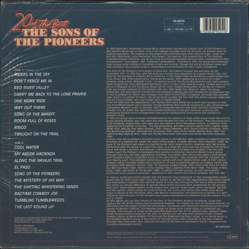 The Pioneers (Country) 20 Of The Best German vinyl LP album (LP record)