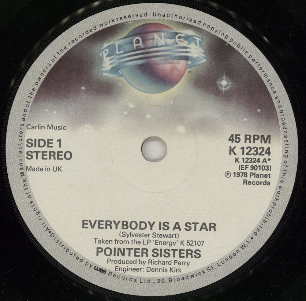 The Pointer Sisters Everybody Is A Star UK 7" vinyl single (7 inch record / 45) K12324