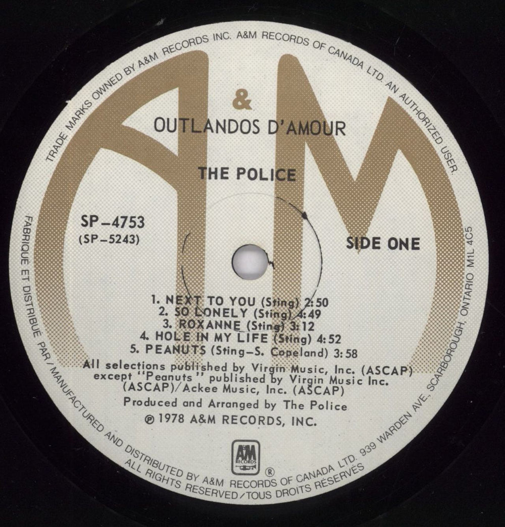 The Police Outlandos d'Amour - VG Canadian vinyl LP album (LP record) POLLPOU829106