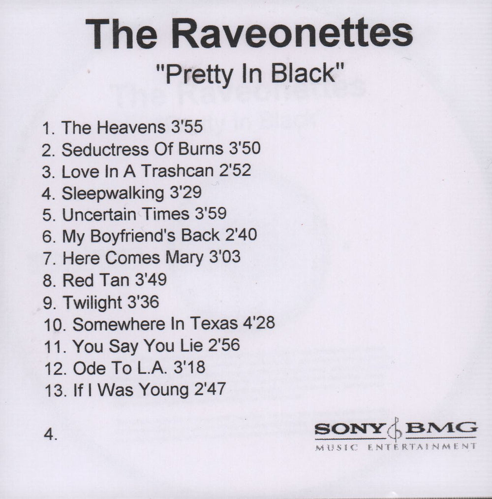 The Raveonettes Pretty In Black UK Promo CD-R acetate CD-R