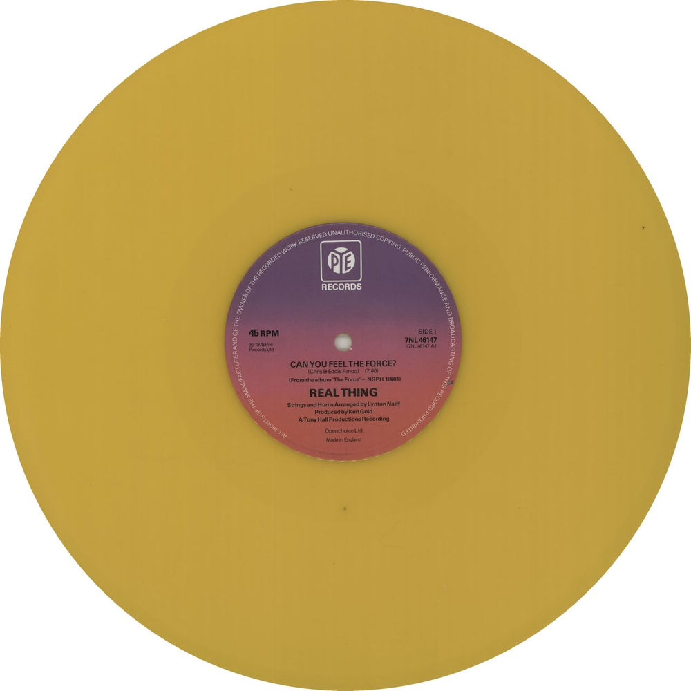 The Real Thing Can You Feel The Force? - Yellow Vinyl UK 12" vinyl single (12 inch record / Maxi-single) TE012CA645273