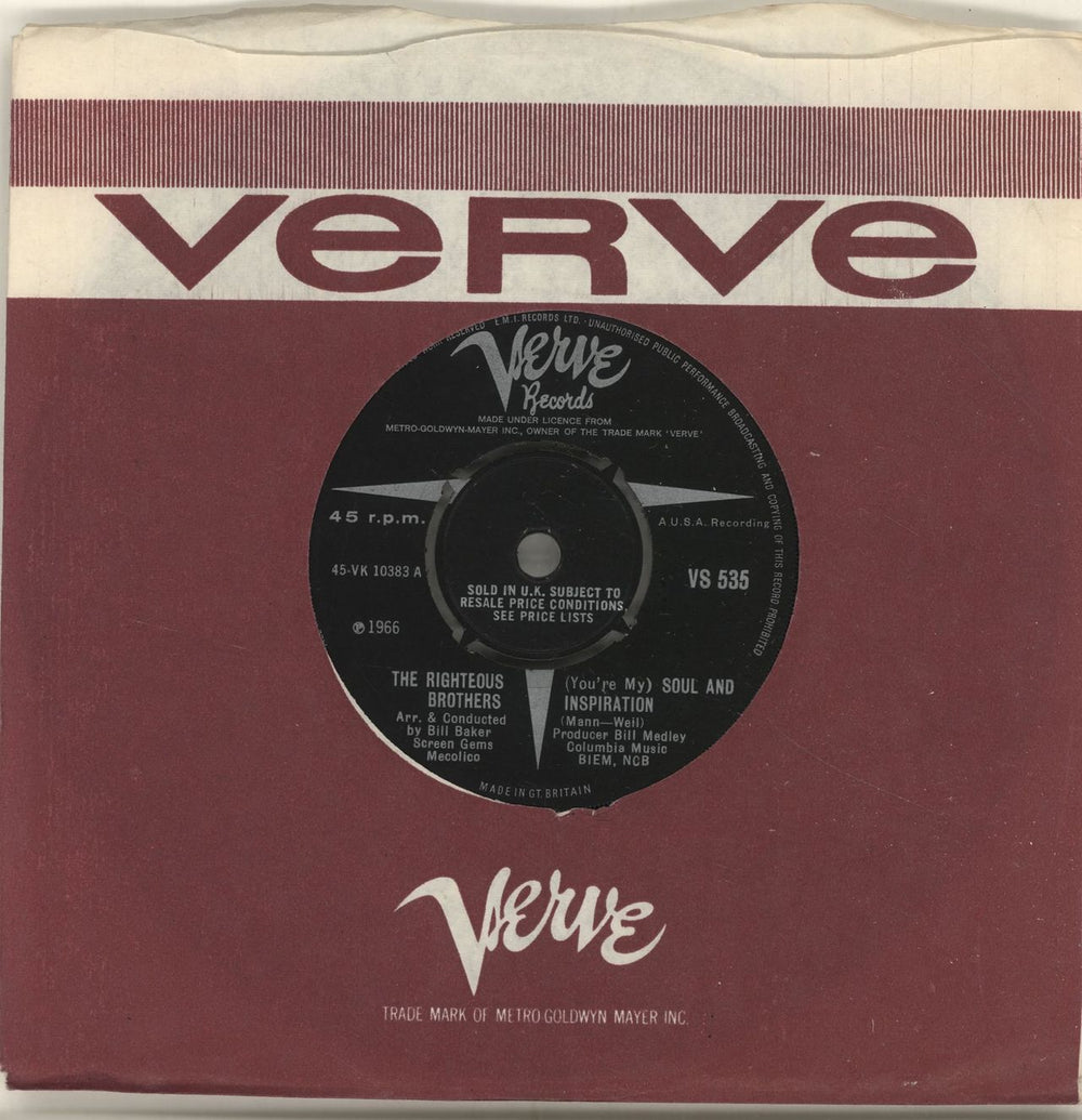 The Righteous Brothers (You're My) Soul And Inspiration UK 7" vinyl single (7 inch record / 45) VS535