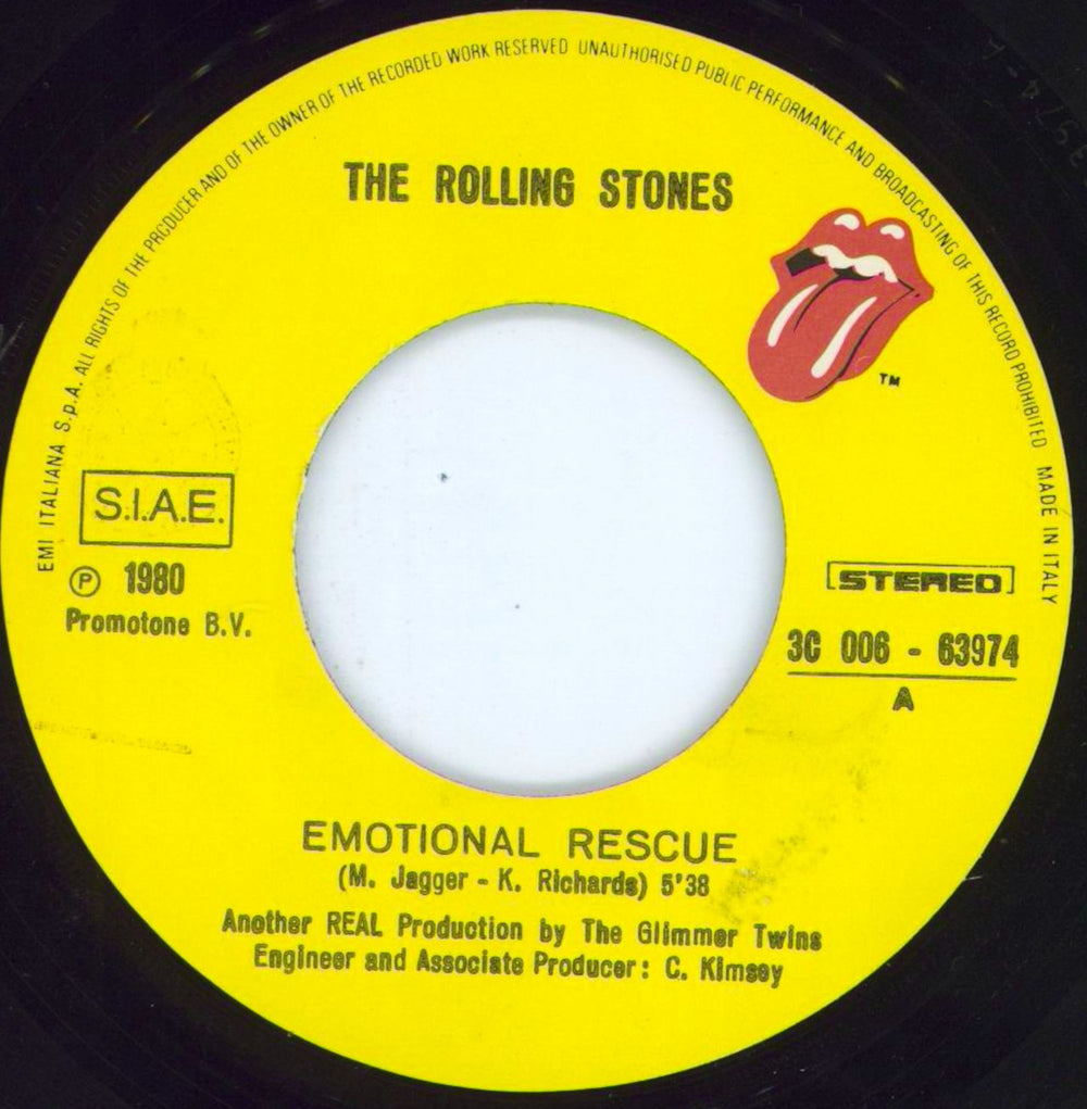 The Rolling Stones Emotional Rescue Italian 7" vinyl single (7 inch record / 45) ROL07EM48782