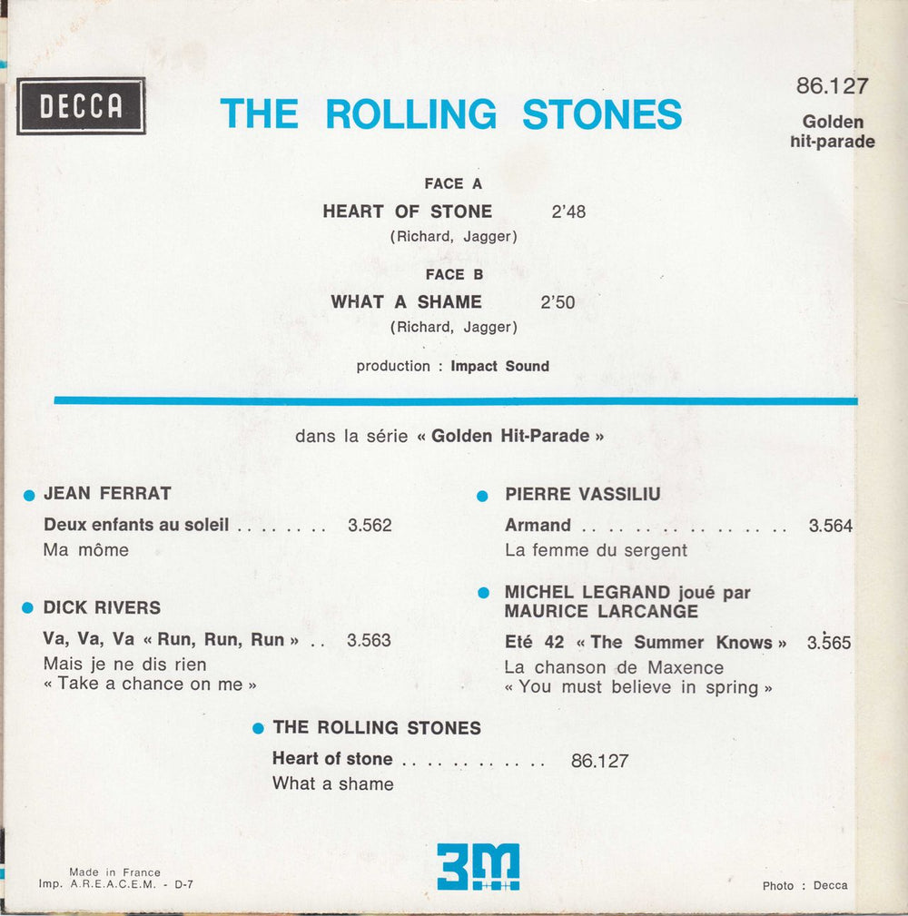 The Rolling Stones Heart Of Stone - Golden Hit-Parade - 3m French 7" vinyl single (7 inch record / 45)