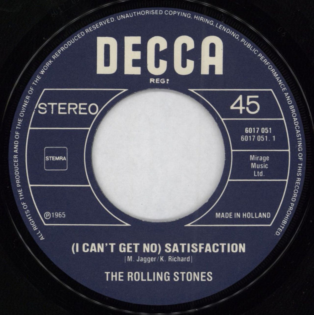 The Rolling Stones (I Can't Get No) Satisfaction Dutch 7" vinyl single (7 inch record / 45) ROL07IC790734