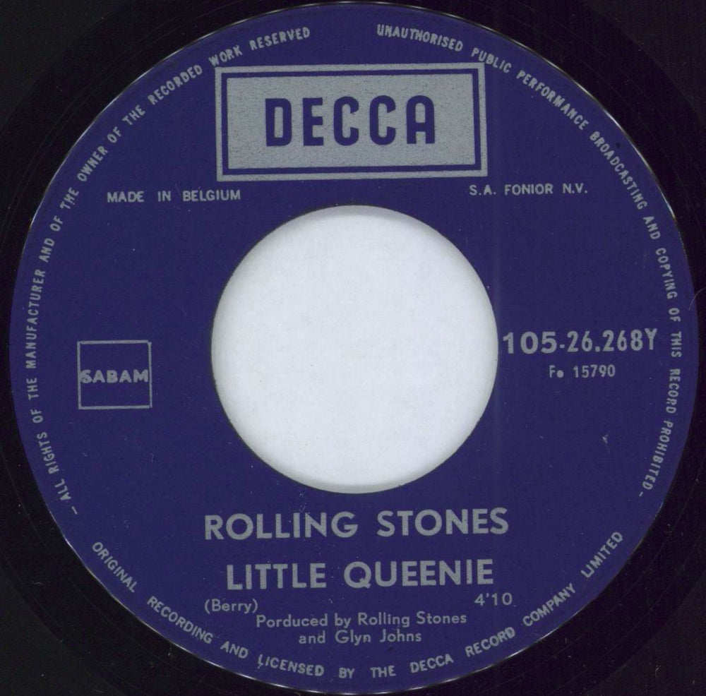 The Rolling Stones Little Queenie Belgian 7" vinyl single (7 inch record / 45) ROL07LI61887