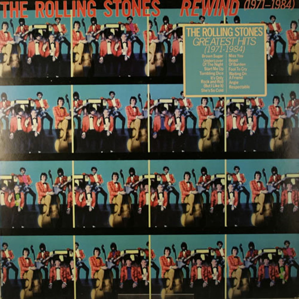 The Rolling Stones Rewind (1971-1984) - square sticker UK vinyl LP album (LP record) CUN1