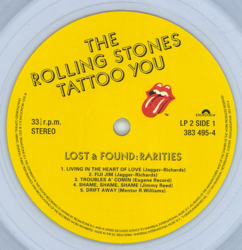 The Rolling Stones Tattoo You + Lost & Found Rarities - Clear Vinyl - Keith Sleeve UK 2-LP vinyl record set (Double LP Album)