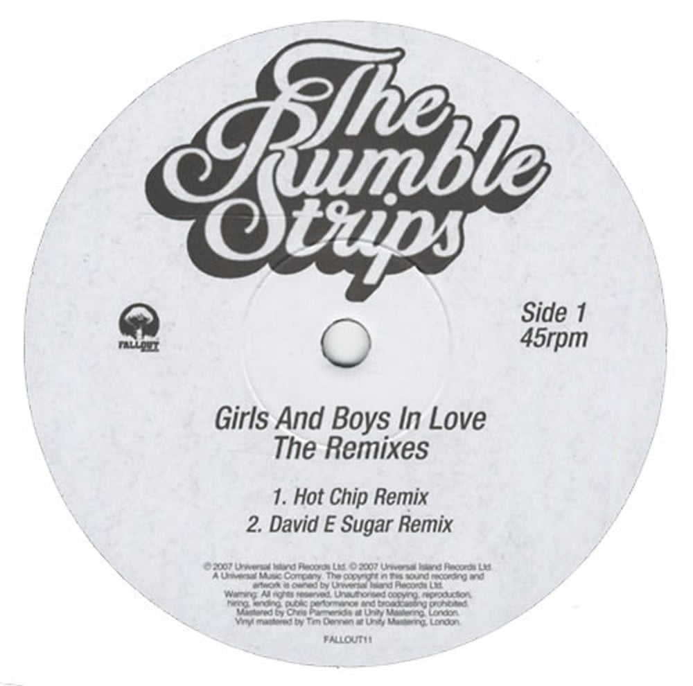 The Rumble Strips Girls And Boys In Love - The Remixes UK Promo 12" vinyl single (12 inch record / Maxi-single) FALLOUT11