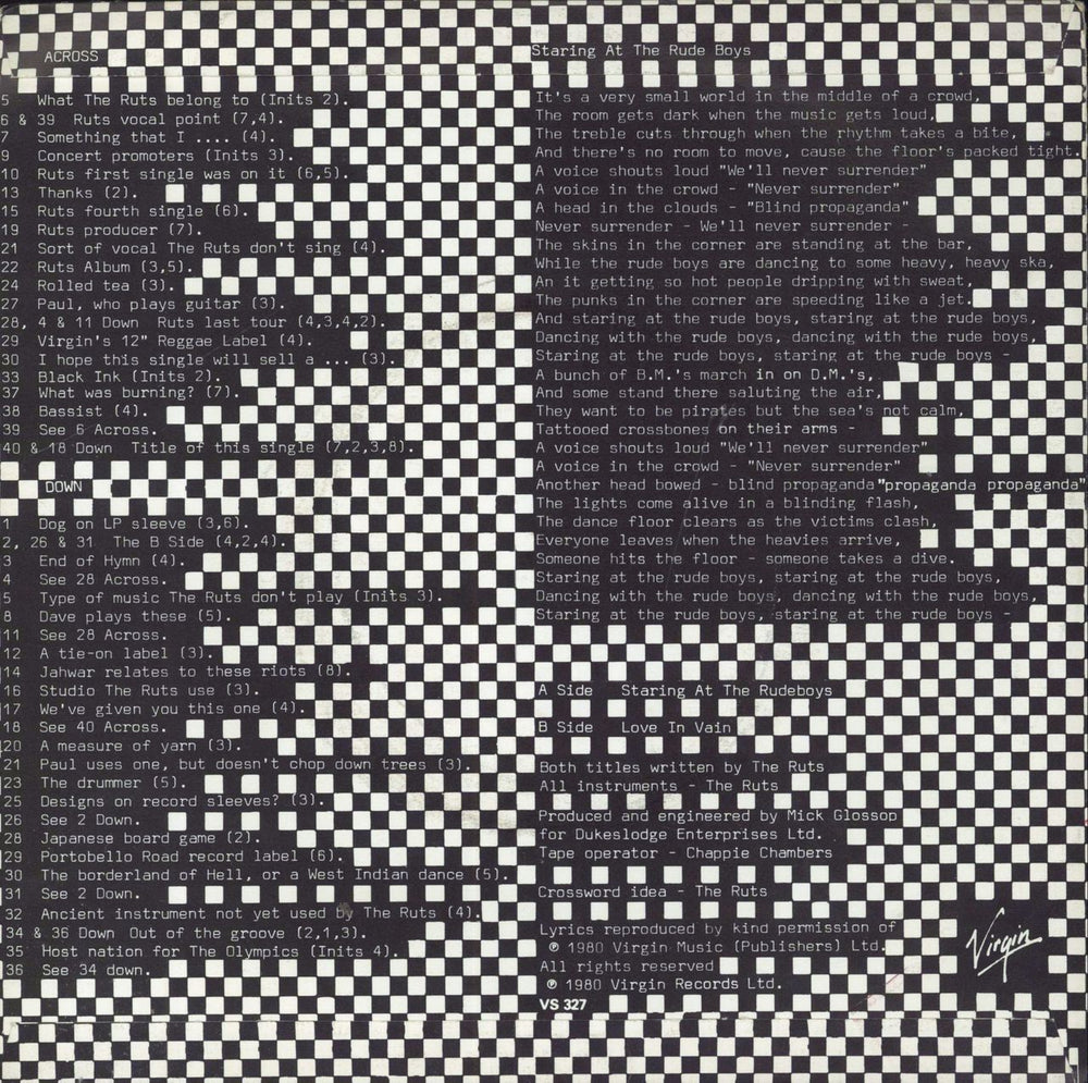 The Ruts Staring At The Rude Boys - Gatefold UK 7" vinyl single (7 inch record / 45)