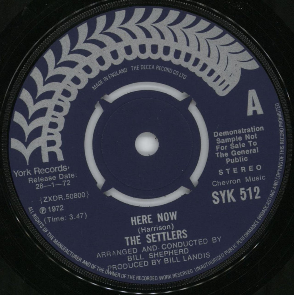 The Settlers Here Now UK Promo 7" vinyl single (7 inch record / 45) SYK512