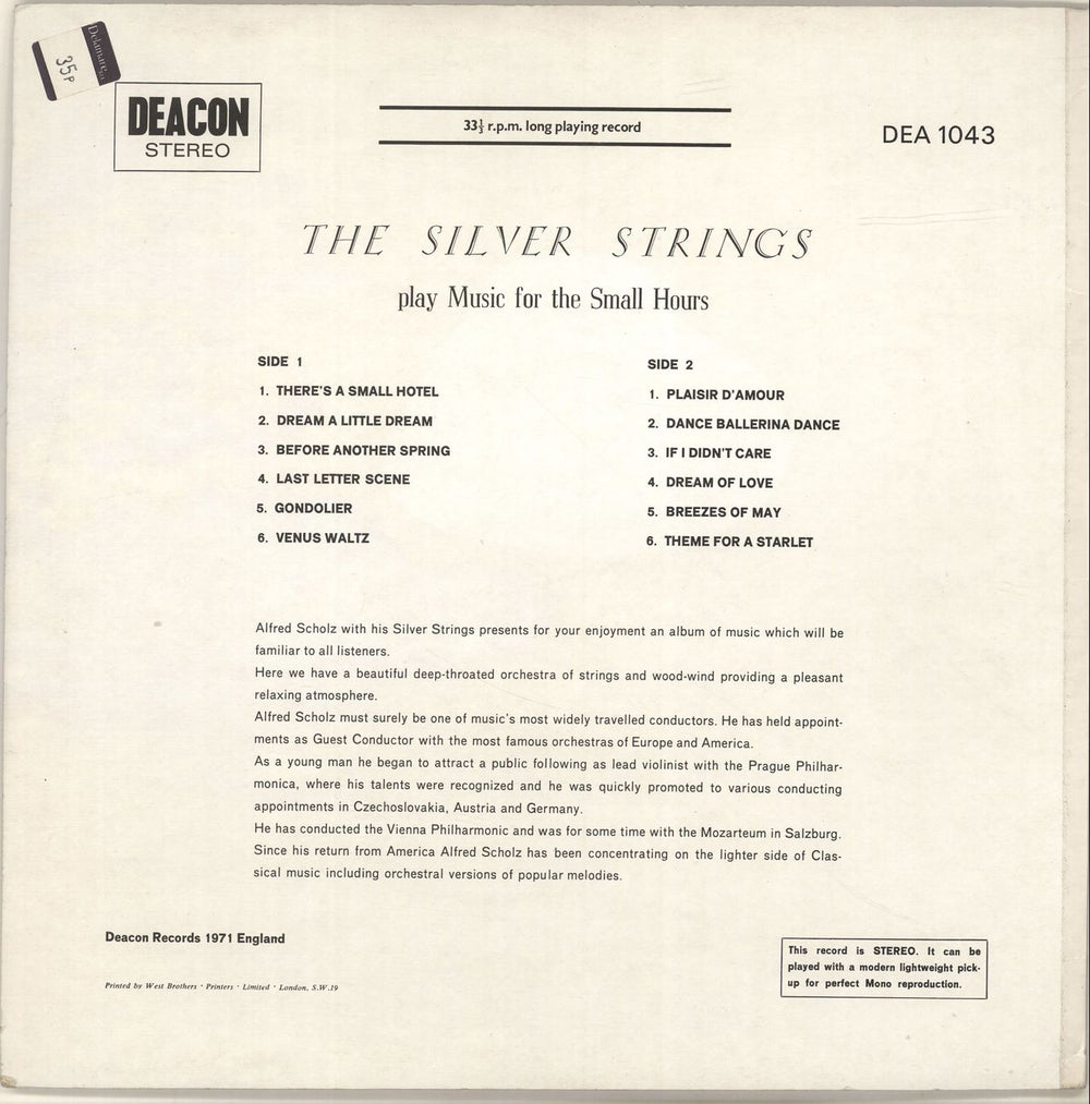 The Silver Strings The Silver Strings Play Music For The Small Hours UK vinyl LP album (LP record)