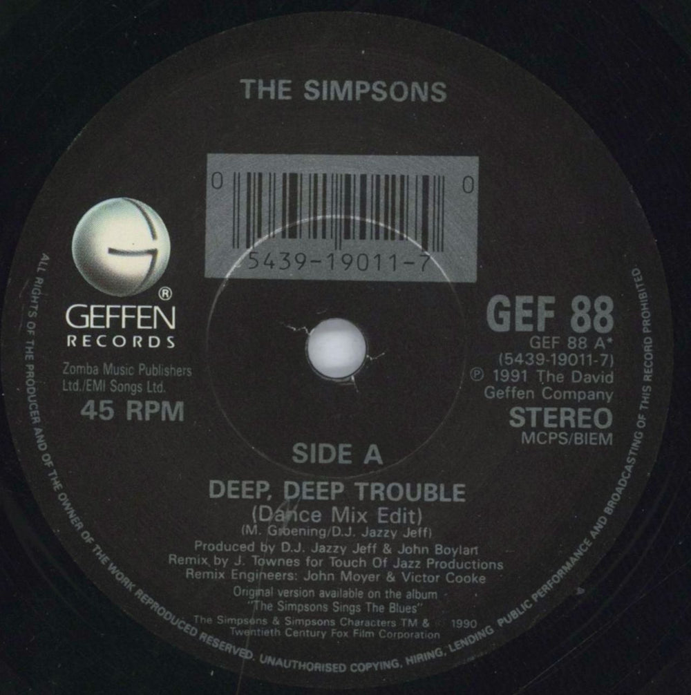 The Simpsons Deep, Deep Trouble - Promo UK 7" vinyl single (7 inch record / 45) TSI07DE819504