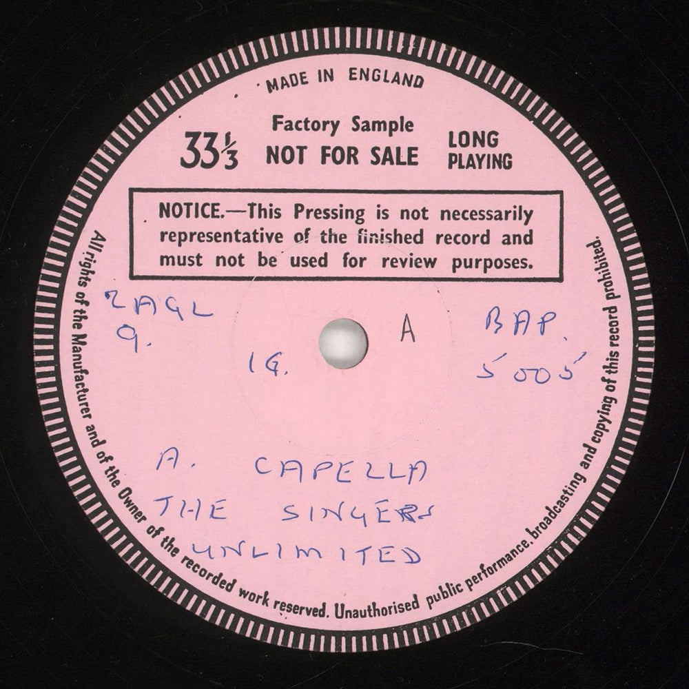 The Singers Unlimited A Cappella - Test Pressing UK vinyl LP album (LP record) T5ULPAC747126