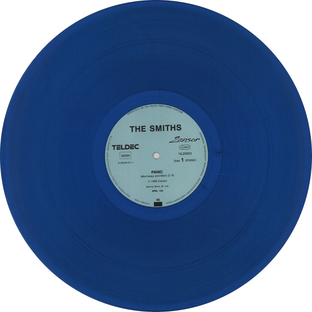 The Smiths Panic - Blue Vinyl + Blue Labels German 12" vinyl single (12 inch record / Maxi-single)