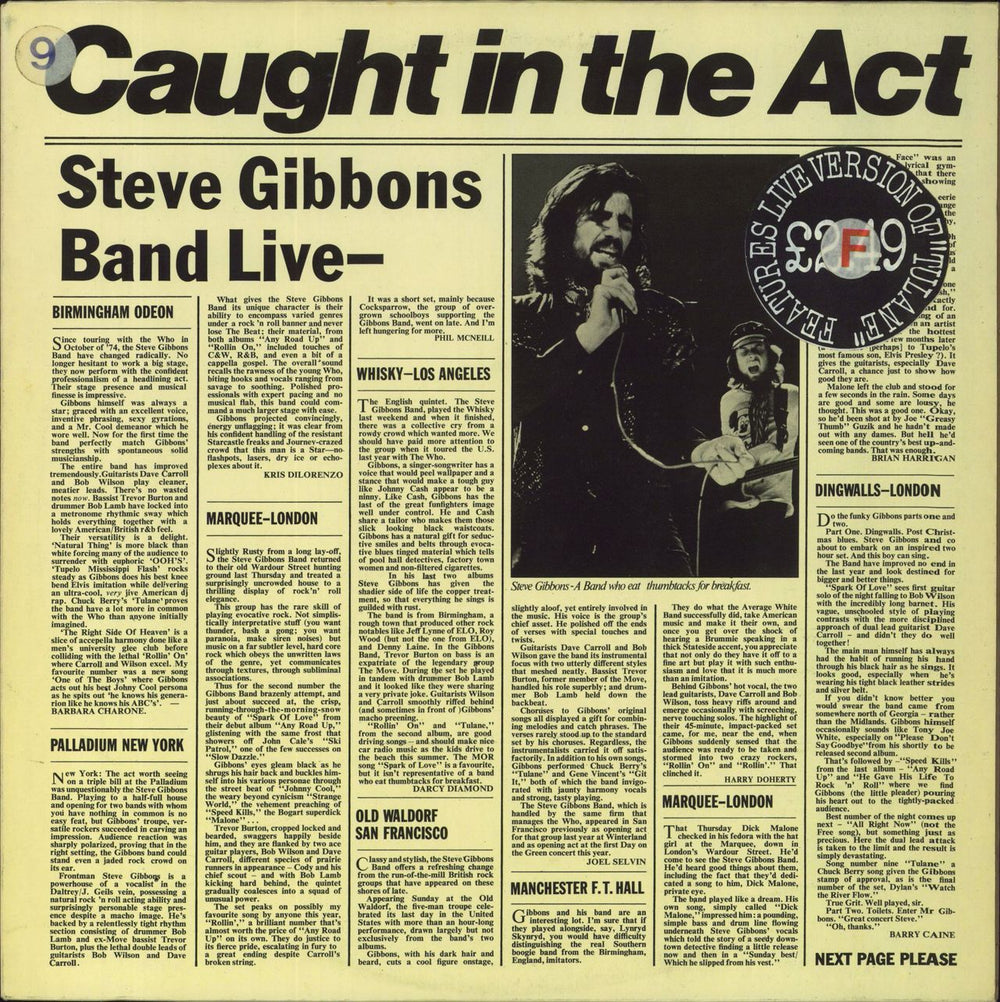 The Steve Gibbons Band Caught In The Act - Hype Stickered Sleeve UK vinyl LP album (LP record) 2478112