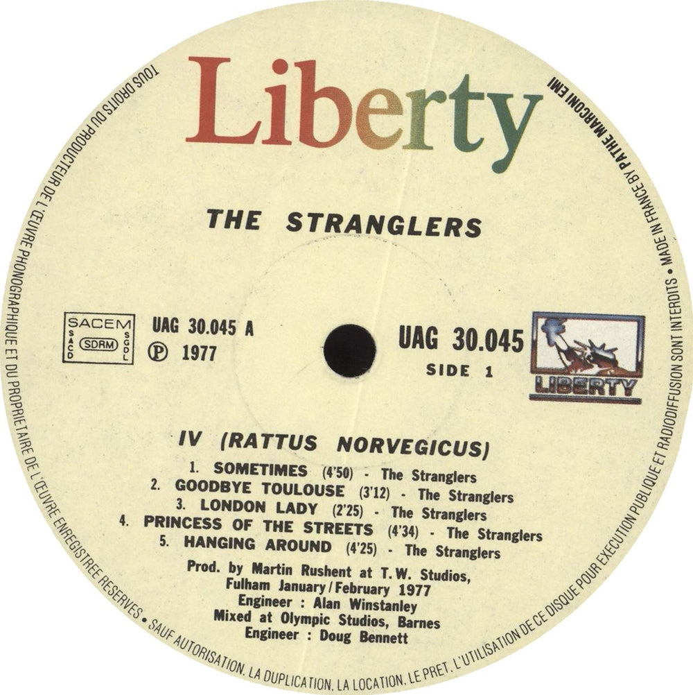 The Stranglers Rattus Norvegicus - Liberty labels French vinyl LP album (LP record) STRLPRA706483