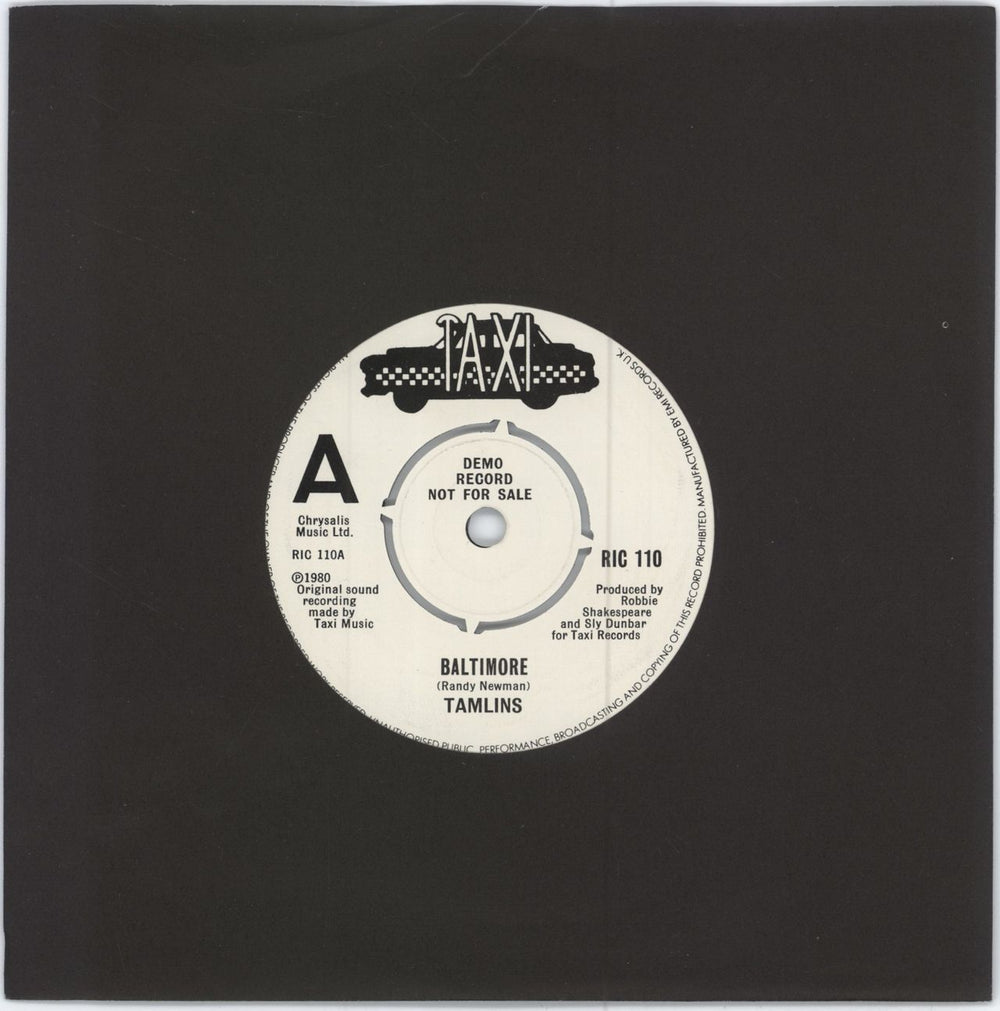 The Tamlins Baltimore - 'A' Label UK Promo 7" vinyl single (7 inch record / 45) RIC110