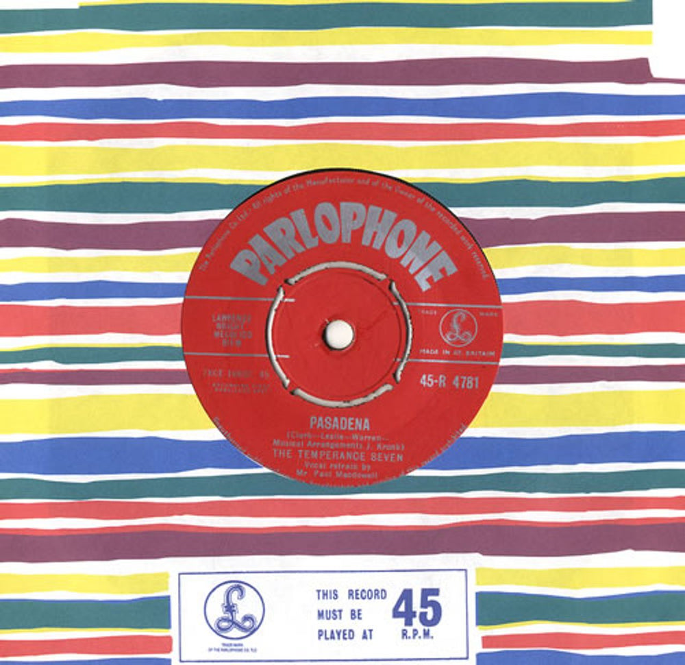 The Temperance Seven Pasadena UK 7" vinyl single (7 inch record / 45) 45-R4781