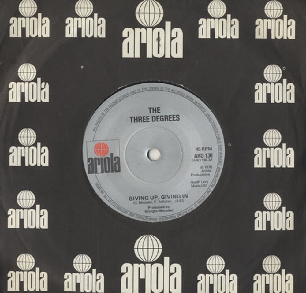 The Three Degrees Giving Up, Giving In UK 7" vinyl single (7 inch record / 45) ARO130