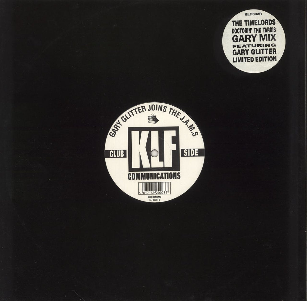 The Timelords Gary In The Tardis - Stickered UK 12" vinyl single (12 inch record / Maxi-single) KLF003R