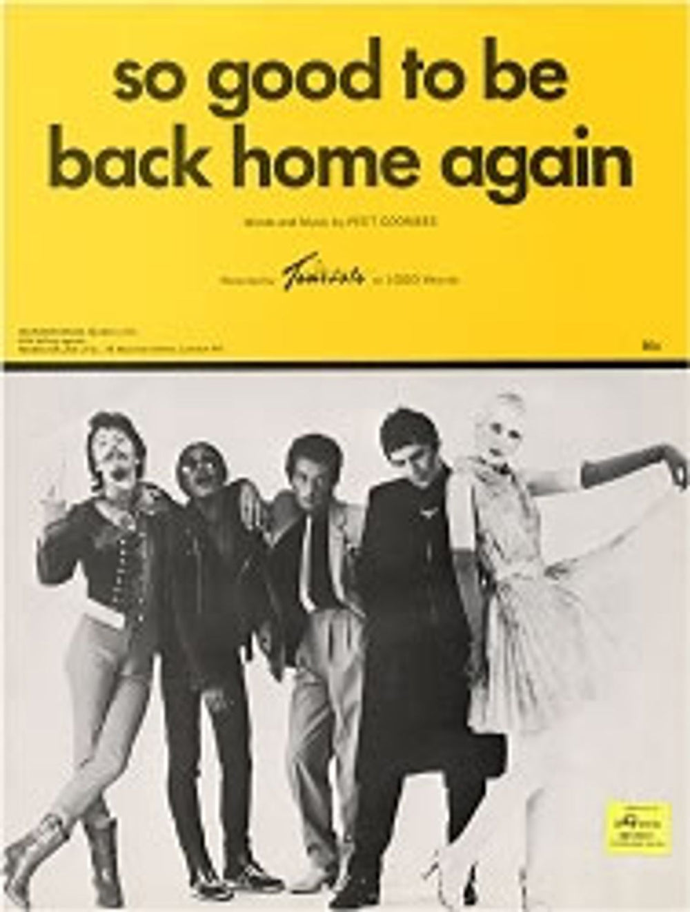 The Tourists So Good To Be Back Home Again UK sheet music KY15512