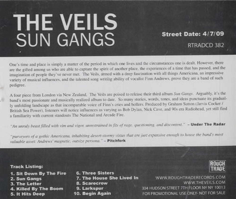 The Veils Sun Gangs US Promo CD album (CDLP) RTRADCD382