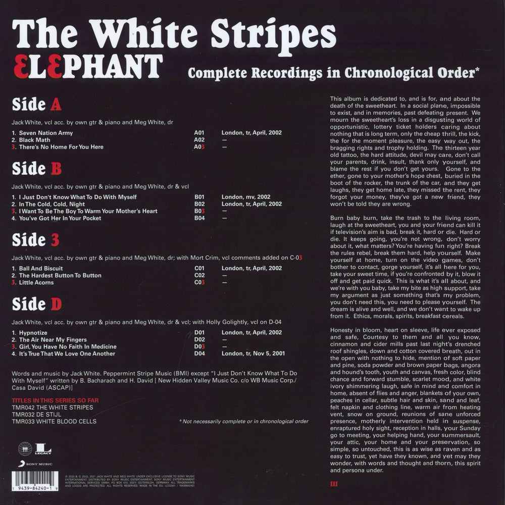 The White Stripes Elephant - EX UK 2-LP vinyl record set (Double LP Album) 093624944003