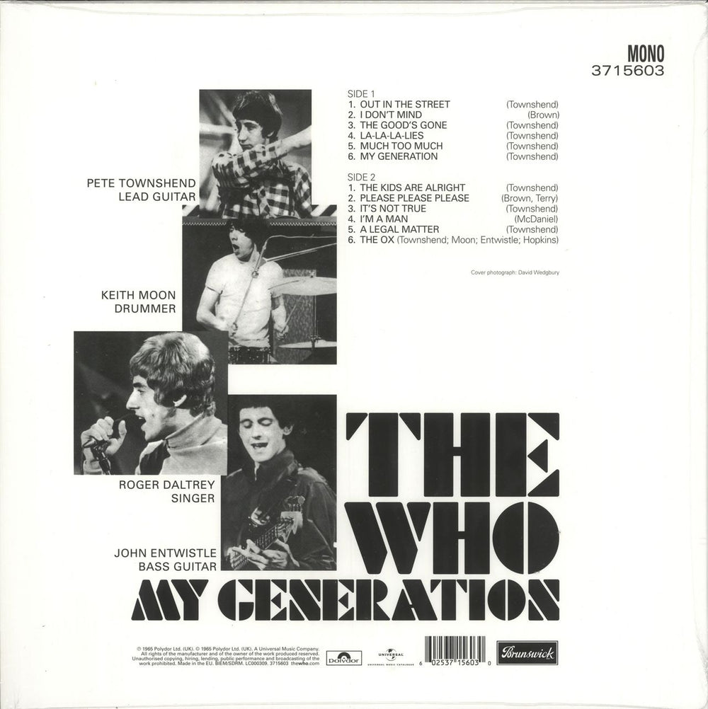 The Who My Generation - Mono - 180 Gram - Sealed UK vinyl LP album (LP record) 602537156030