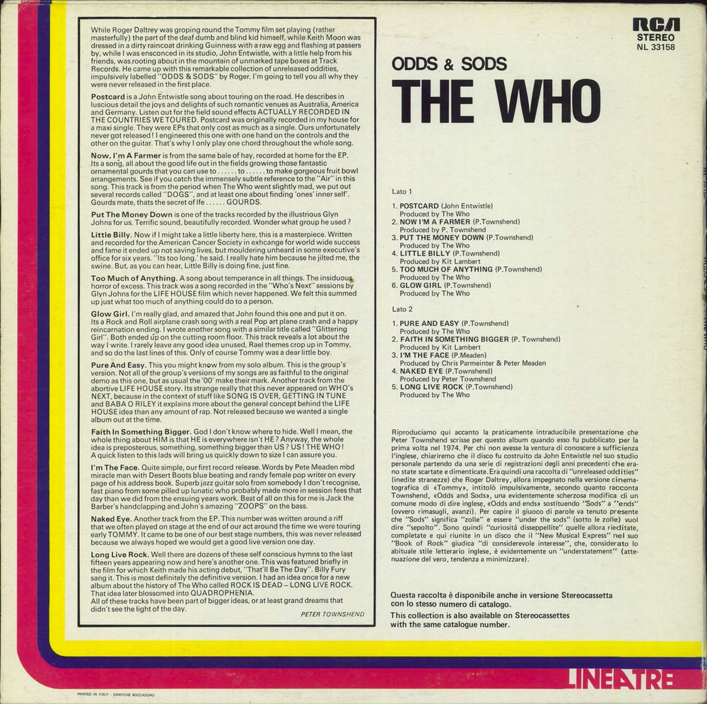 The Who Odds & Sods Italian vinyl LP album (LP record)