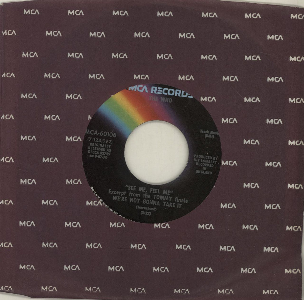 The Who See Me, Feel Me US 7" vinyl single (7 inch record / 45) MCA-60106