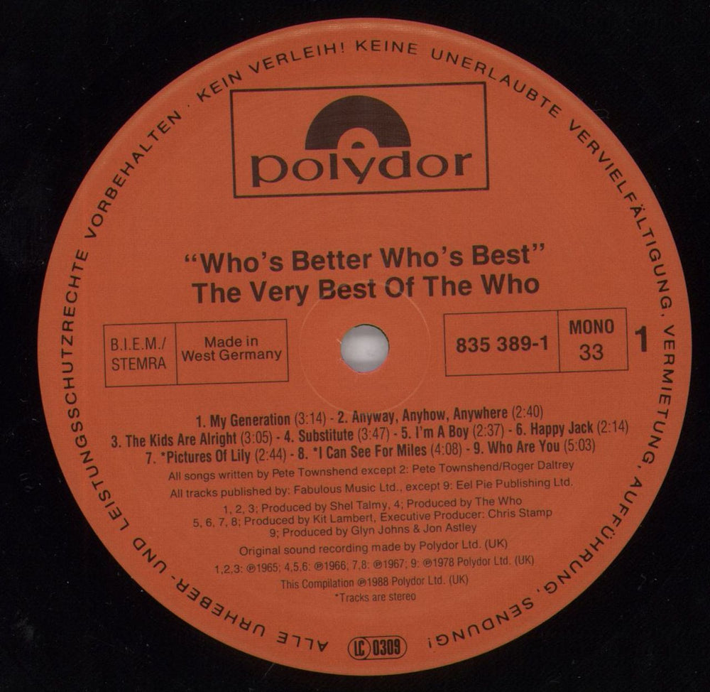 The Who Who's Better, Who's Best German vinyl LP album (LP record) WHOLPWH823154