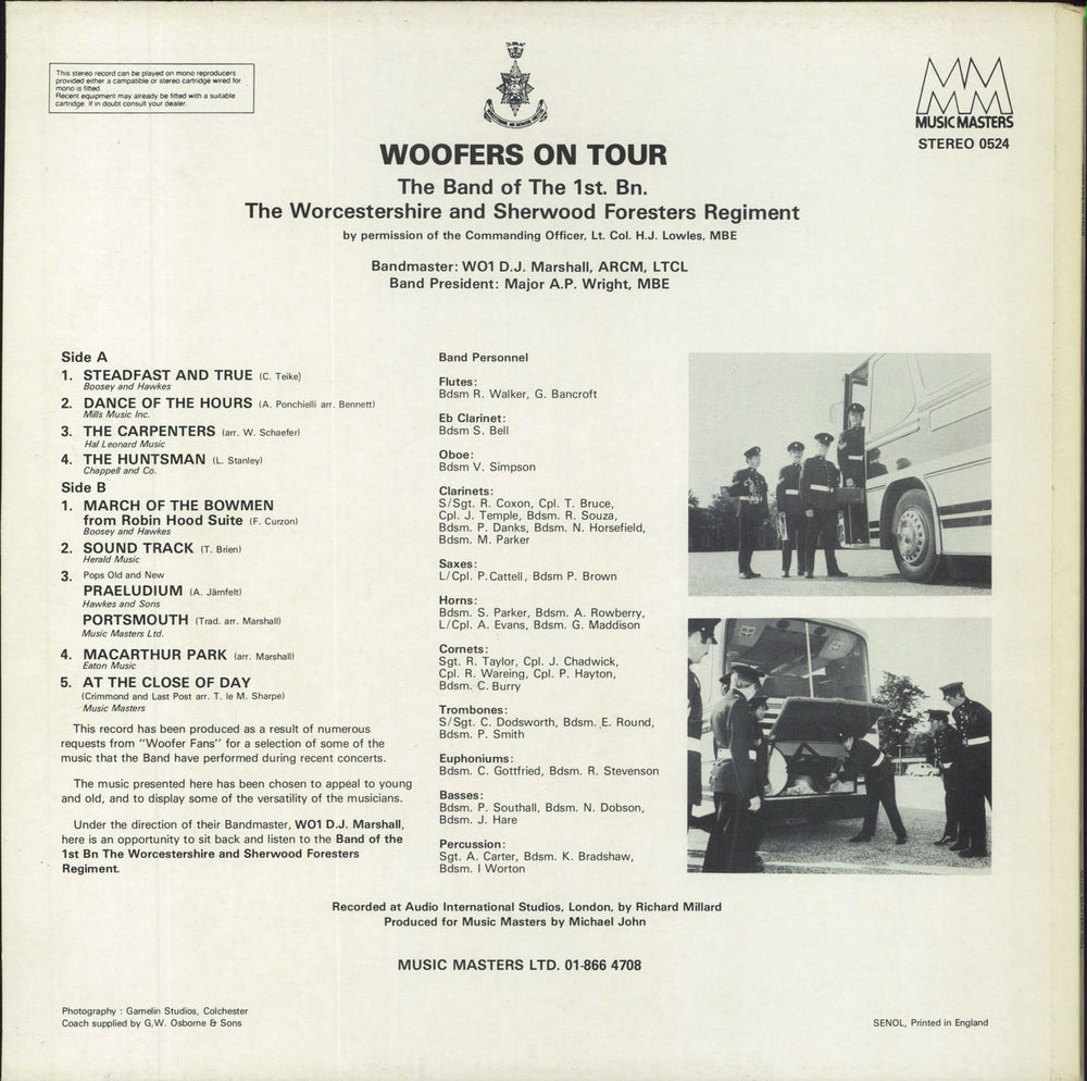 The Worcestershire And Sherwood Foresters Regiment Woofers On Tour UK vinyl LP album (LP record)