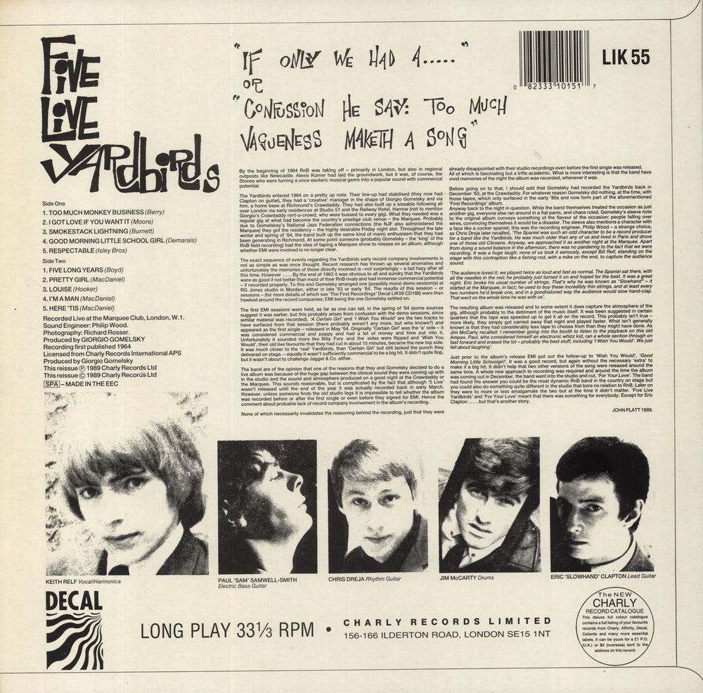 The Yardbirds Five Live Yardbirds UK vinyl LP album (LP record) 082333101517