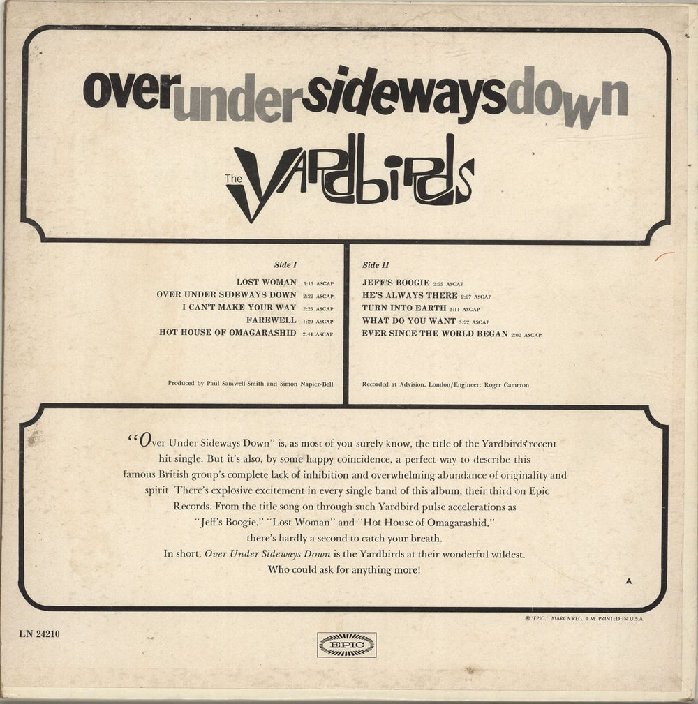 The Yardbirds Over Under Sideways Down - Mono US vinyl LP album (LP record) YDBLPOV506493