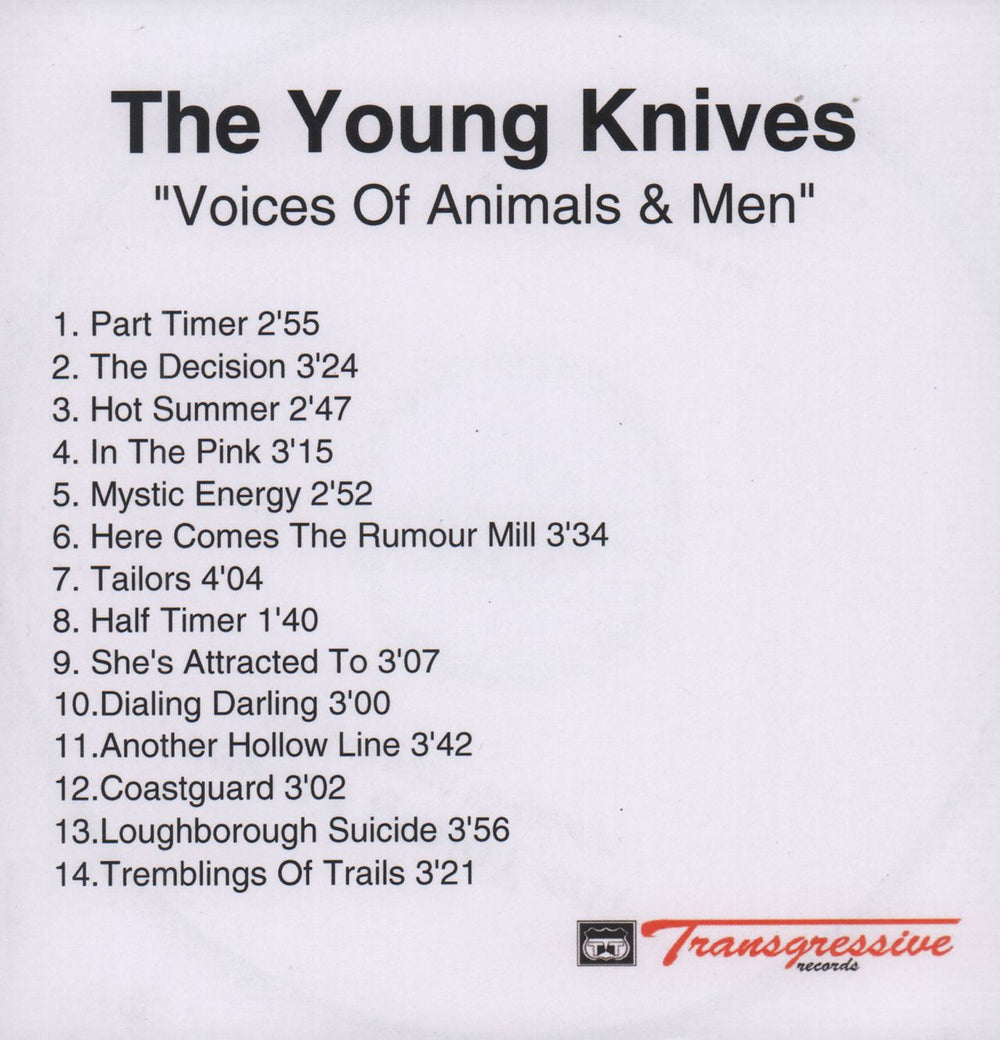 The Young Knives Voices Of Animals And Men UK Promo CD-R acetate CD-R