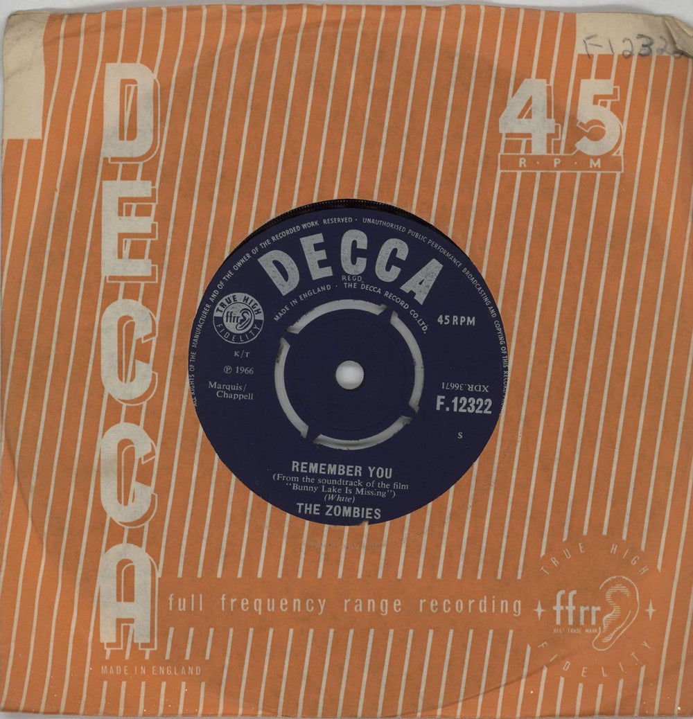 The Zombies Remember You UK 7" vinyl single (7 inch record / 45) F.12322