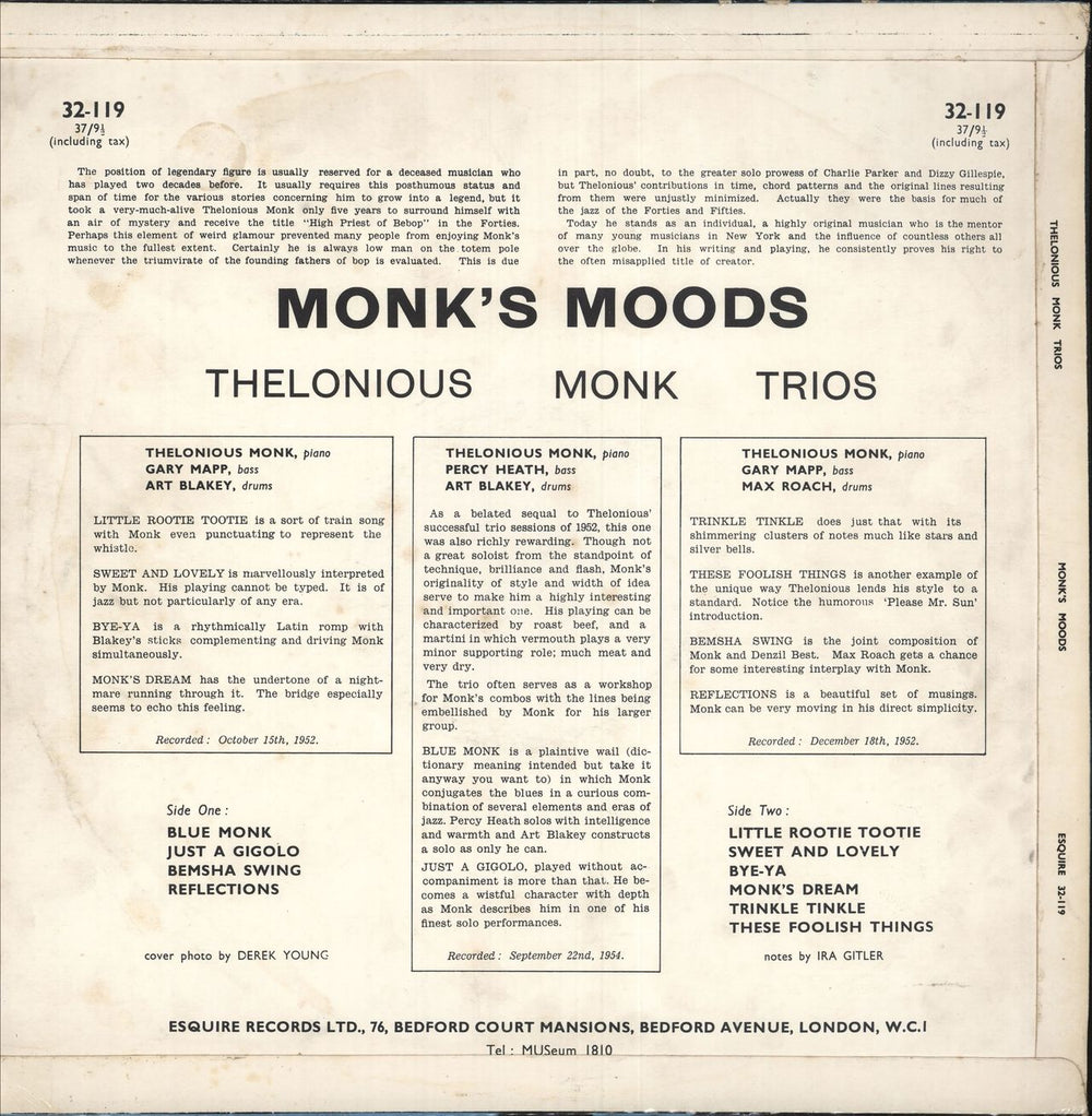 Thelonious Monk Monk's Moods UK vinyl LP album (LP record)