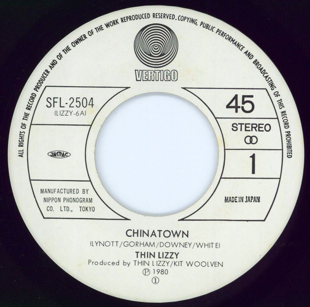 Thin Lizzy China Town Japanese 7" vinyl single (7 inch record / 45) THI07CH203103