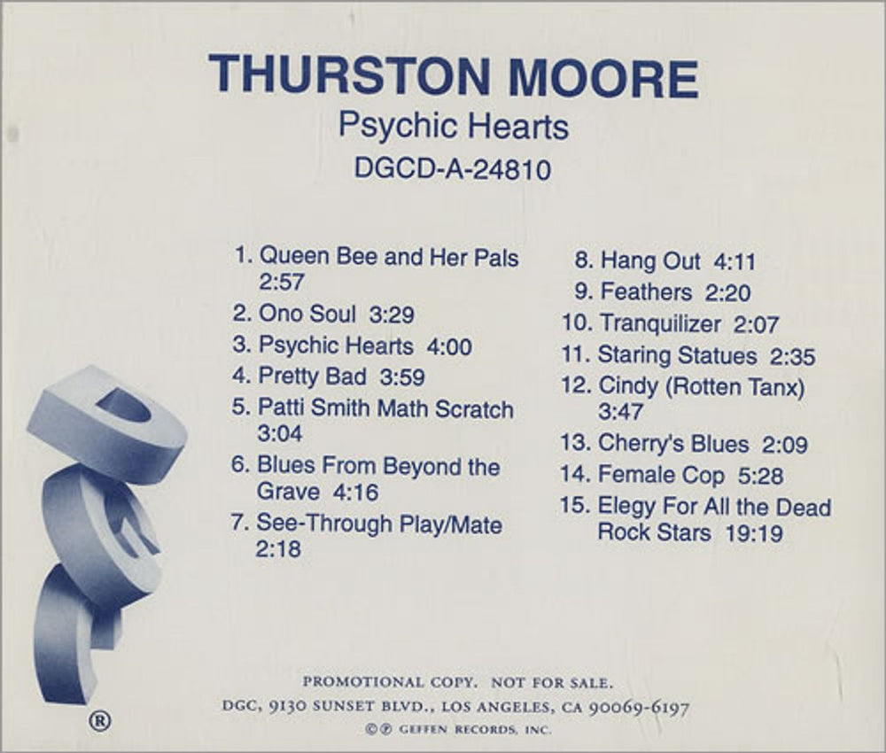 Thurston Moore Psychic Hearts US Promo CD album (CDLP) DGCD-A-24810