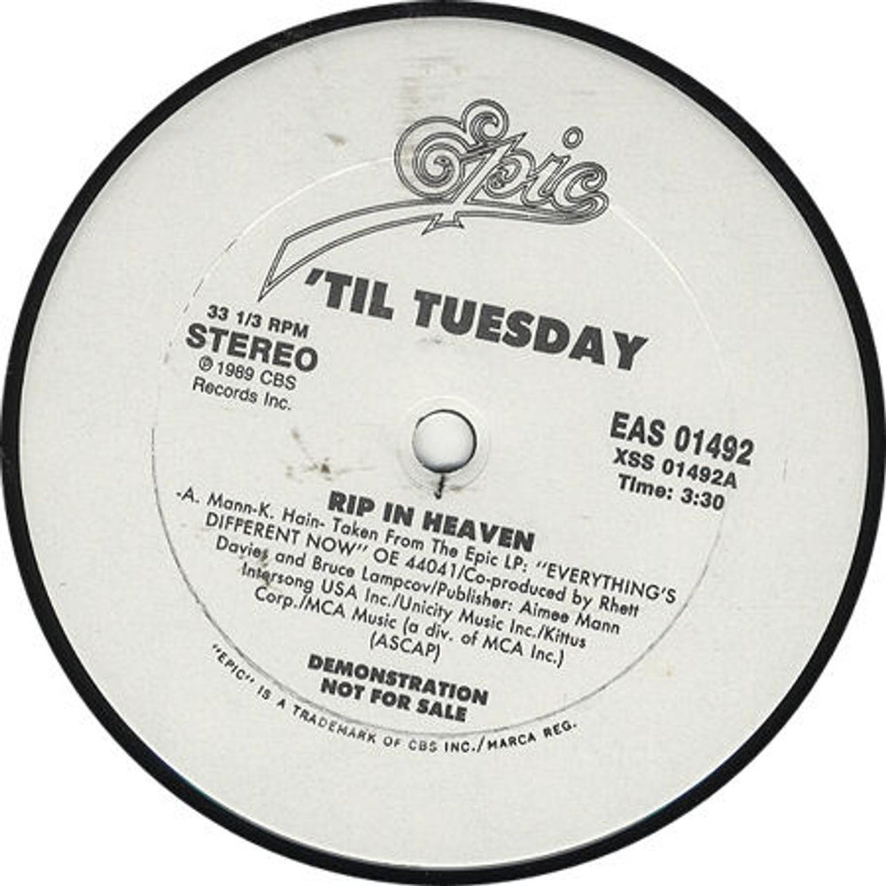Til Tuesday Rip In Heaven US Promo 12" vinyl single (12 inch record / Maxi-single) EAS-01492