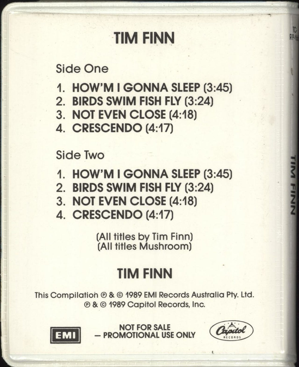 Tim Finn Tim Finn Australian Promo cassette album TFNCLTI402378