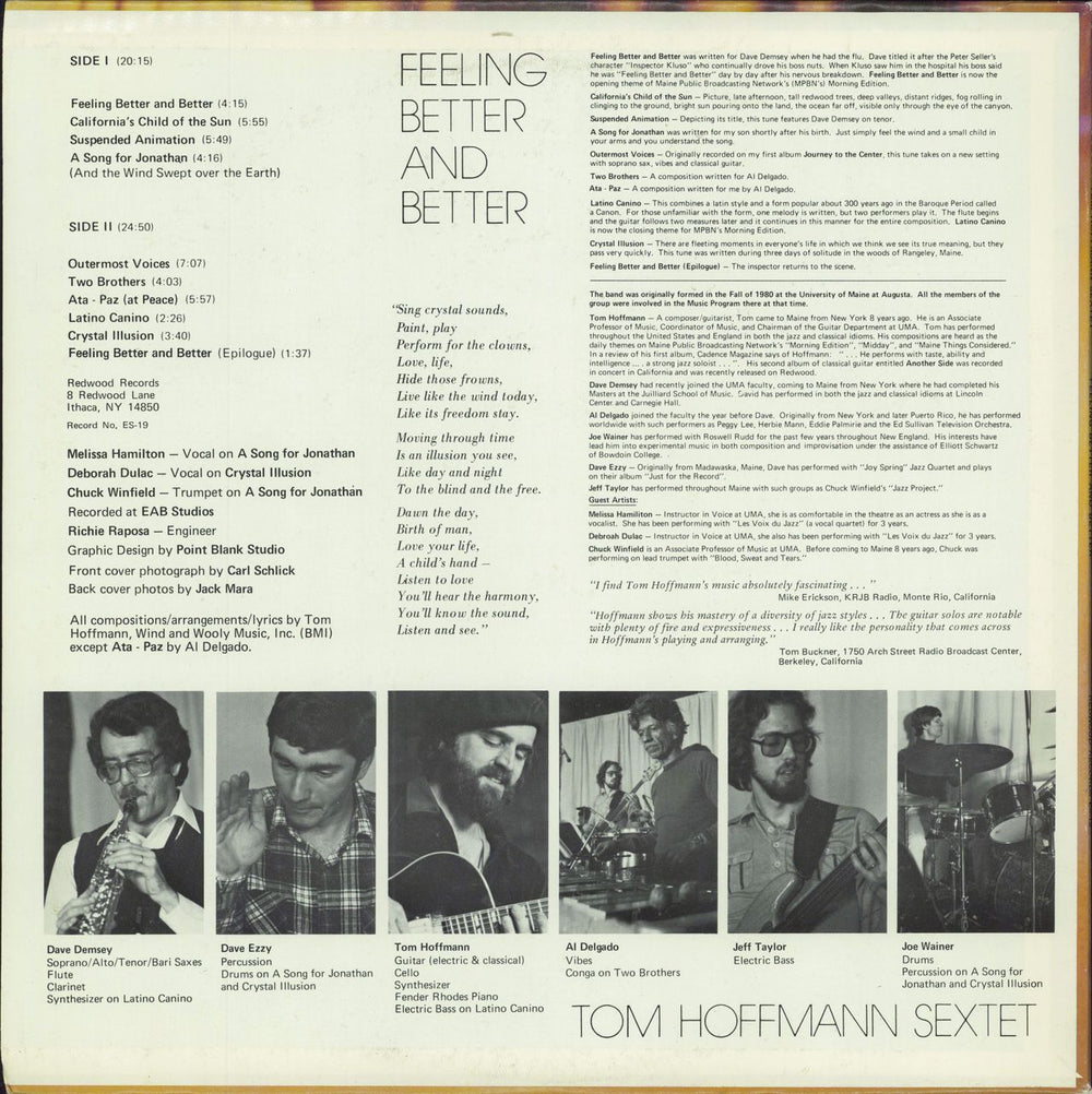 Tom Hoffman Sextet Feeling Better And Better US vinyl LP album (LP record)