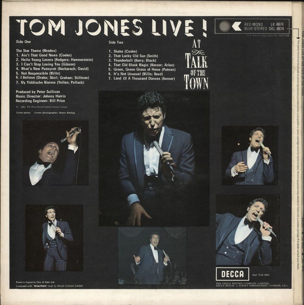 Tom Jones Live At The Talk Of The Town UK vinyl LP album (LP record) TJOLPLI711355