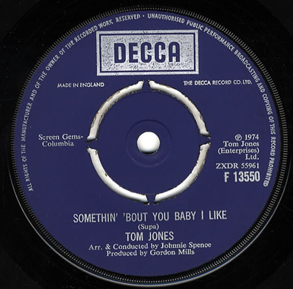 Tom Jones Somethin' 'Bout You Baby I Like UK 7" vinyl single (7 inch record / 45) F13550