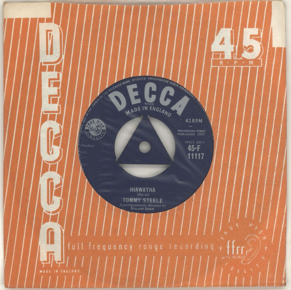 Tommy Steele Hiawatha UK 7" vinyl single (7 inch record / 45) 45-F11117