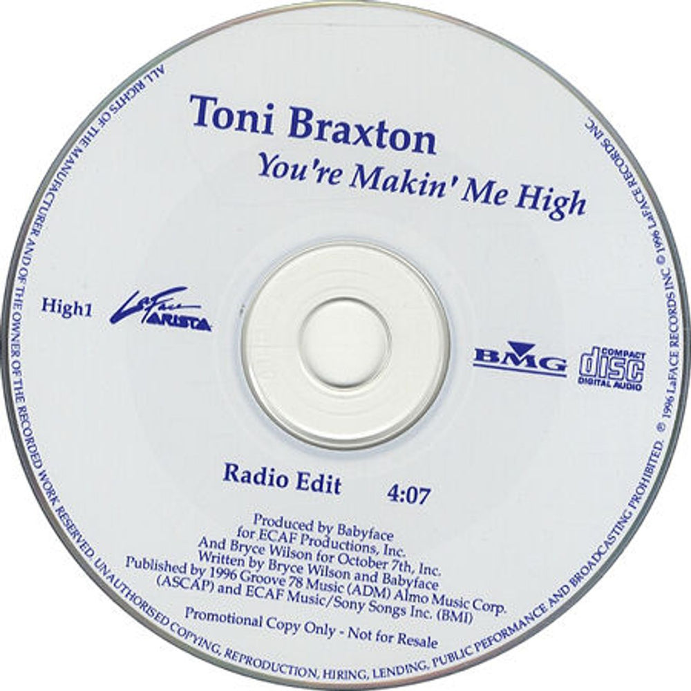 Toni Braxton You're Makin' Me High UK Promo CD single (CD5 / 5") HIGH1