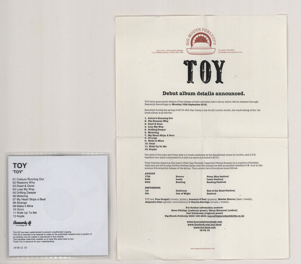 Toy 2012-2019 Studio Album Bundle UK Promo CD-R acetate PROMO CD-RS